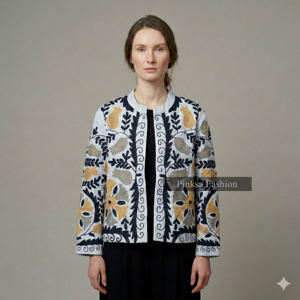 Chaqueta de Terciopelo Bordada Estilo Boho, Hecha a Mano, Estética, de Invierno, de Secado Rápido, Transpirable, Ecológica, de Lujo para Mujer, con Patrón Floral Tradicional - Product Image 1