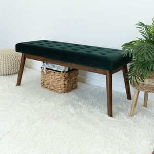 Banco Moderno Delilah de Terciopelo Verde, Elegante Taburete o Otomana - Product Image 3