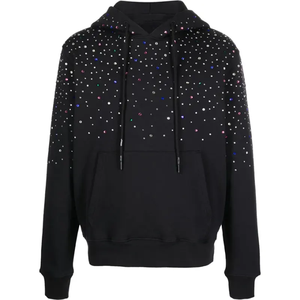 Sudadera con capucha extragrande negra personalizada con pedrería, estilo streetwear, en blanco, para personalizar - Product Image 4