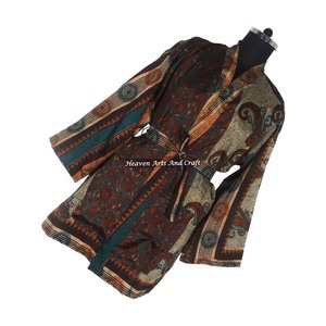 KS011 Kimono vintage de seda tipo sari para mujer, hermosa bata hecha a mano con bolsillos y cinturón, diseño navideño - Product Image 3