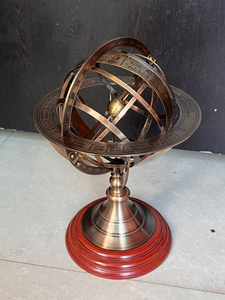 Sphère armillaire en laiton antique, globe céleste personnalisé, globe astronomique fait main avec base en bois, pour bureau de direction - Product Image 4