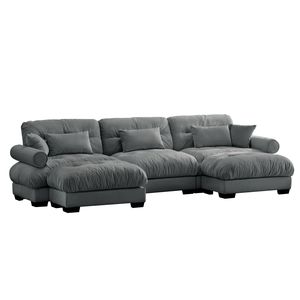 Divano Modulare a U Moderno a 3 Posti con Due Pouf Mobili, Cuscini Lombari e Cuscini Decorativi per Soggiorno - Product Image 5
