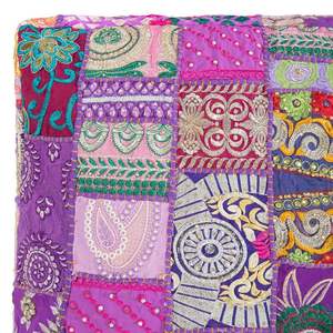 Housse de coussin carrée bohème en patchwork, faite à la main en coton et lin, multicolore violet, style indien, décoration intérieure - Product Image 6