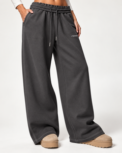 Pantalones Deportivos de Felpa para Mujer F2WIN, Color Azul Marino, Pierna Ancha, Cintura Alta con Cordón, Corte Holgado Informal, Largos, Color Sólido - Product Image 6