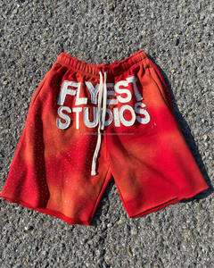 กางเกงขาสั้นผู้ชายทรงสูงซักแบบวินเทจผ้าซับเหงื่อผ้าคอตตอนตัดขอบขอบผ้าปะติดเสื้อแบบเชือกหนา - Product Image 3