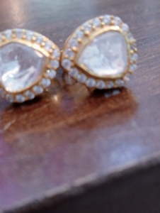 Gold plated triangle <b>earrings</b> White polki stone <b>earrings</b> Party wear luxury <b>earrings</b> <b>Fine</b> <b>stud</b> <b>earrings</b> gift Drop <b>Stud</b> <b>Earrings</b> . - Product Image 1