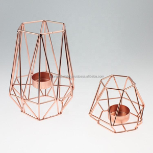 Bougeoir en or rose avec fil métallique hexagonal en fer forgé pour décoration intérieure OEM 551-7C - Product Image 1