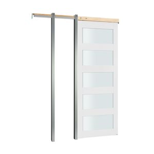 Kit Ferramenta per Porta Scorrevole Singola a 5 Pannelli in Vetro Satinato 36'' x 80'' - Porta Scorrevole a Scomparsa Robusta in Legno Massello e MDF - Product Image 1