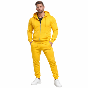Men Yellow Zip Up <b>Hoodie</b> Jogger Tracksuit Set Gym <b>Workout</b> Fitness Training Sportswear Custom Logo Supplier - Product Image 4
