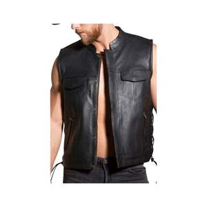 Chaleco de cuero estilo club para hombre con cuello y cordones laterales, para portar ocultamente, ideal para motociclistas. - Product Image 3