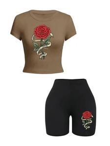 Conjunto de 2 Piezas para Mujer, Camiseta y Pantalones Cortos con Estampado 3D, Elegante y de Alta Calidad, Transpirable, 100% Algodón, Verano 2025 - Product Image 4