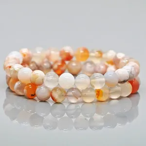 Natural Pink Flower Agate 8mm Smooth Round AA Grade Gemstone Beads <b>Stretch</b> <b>Bracelet</b> Healing Jewelry Wholesale - Product Image 1