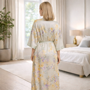 Robe de <span class=keywords><strong>chambre</strong></span> en satin de luxe pour hôtel, robe de nuit à manches longues à imprimé floral avec ceinture pour les hôtels et les chambres d'hôtes - Product Image 3