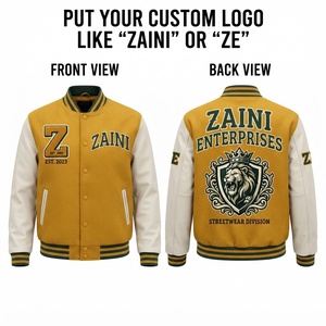 เสื้อแจ็คเก็ตวาร์ซิตี้ ZAINI สำหรับผู้ชาย ผ้าวูลผสม 600 GSM คอตั้ง ปักโลโก้ตามสั่ง คุณภาพพรีเมียม กันลม สไตล์ไฮสตรีท สีทองเขียว - Product Image 1