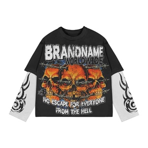 T-shirt personnalisé à épaules tombantes imprimé en plein écran Y2K T-shirt unisexe Streetwear Hip Hop en jersey de coton T-shirt à manches longues pour hommes - Product Image 1