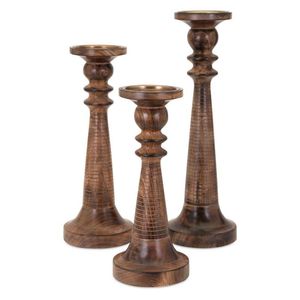 Antique White Wood Pillar Candle Stand 2pcs Rustic Wooden Candlestick Holder for <b>Table</b> Centerpiece Boho Home Decor Candle Pillar - Product Image 4