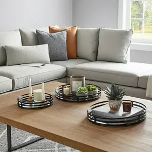 Bandeja Metálica Hecha a Mano, Lujosa y Clásica, Dorada, Decorativa, para Interiores de Primera Calidad, Bandeja Metálica Hecha a Mano, Color Negro Sombra Premium - Product Image 6