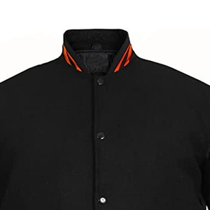 Veste varsity noire pour homme avec bordure orange, fermeture à boutons, manches en cuir PU, broderie chenille personnalisée, veste bomber d'automne - Product Image 3