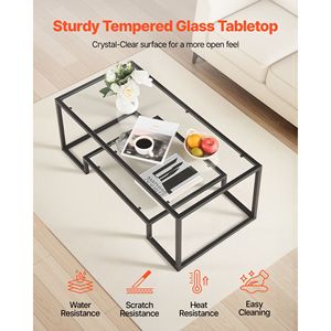 Tavolino da Caffè Moderno a 2 Ripiani in Vetro Temperato con Vano Portaoggetti, Scrivania Rettangolare e Robusta Struttura in Metallo, Stile Minimalista - Product Image 5