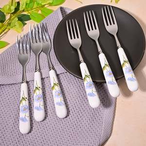 Ensemble de 6 petites fourchettes en métal avec manche en céramique, motif marguerites, en acier inoxydable, pour usage en restaurant, fruits, desserts, décoration d'Halloween - Product Image 4