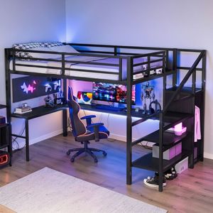 Multifunctional Metal Loft Bunk <b>Bed</b> with Desk, Storage Cabinet, <b>Space</b> <b>Saving</b> <b>Bed</b> Frame for Bedroom, Dormitory and Villa - Product Image 3