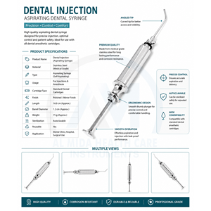 Jeringa Reutilizable, Instrumento de Inyección Dental, Suministros de Laboratorio, Garantía de 5 Años, Fabricante OEM, Alta Calidad, Certificación CE Clase I - Product Image 6