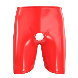 Pantalones Cortos Negros para Hombre, Recubiertos de PU, Cintura Alta, con Cierres Rojos, Cierre de Botón, Estilo Gótico, Material de Spandex y Poliéster - Product Image 5