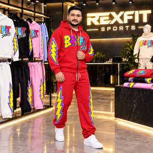 Rexfit sports 2026 Custom Mens <b>Red</b> Tracksuit Set Zip Up <b>Hoodie</b> and Jogger Sportswear Premium custom mens <b>red</b> tracksuit - Product Image 3