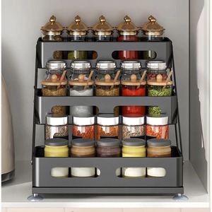 Estante de especias de metal negro de 3 niveles para botellas de salsa, recipientes de aceite, frascos de condimentos y se puede usar como estante de almacenamiento para el baño. - Product Image 4