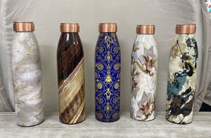 Ensemble carafe à eau en cuivre imprimé, pichet de chevet en cuivre avec verre, ensemble gobelet et carafe en cuivre pur, cuivre artisanal - Product Image 2