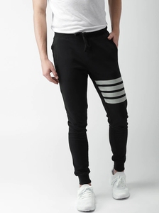 Jogging décontracté pour homme en molleton de coton noir avec cordon de serrage à la taille, idéal pour l'hiver - Product Image 1