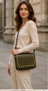 Luxury Preppy Vintage <b>Rivet</b> <b>Leather</b> Crossbody Bag for Women Designer Shoulder Purse Fashion Travel Messenger Bag - Product Image 3