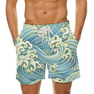 Short de bain pour homme à imprimé vagues océaniques bleues - Short de bain à séchage rapide avec motif de vagues japonaises Hokusai pour homme - Product Image 5