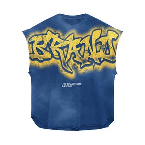 Camiseta sin mangas para mujer, algodón jersey premium, transpirable, estampado de grafiti amarillo, logotipo personalizado con serigrafía, camisetas de algodón para mujer - Product Image 2