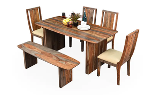 Solid Wood Dining <b>Table</b> <b>Set</b> with <b>Bench</b> and Chairs, 6 Seater Rectangular Modern Wooden Furniture, Natural Home Dining <b>Set</b> - Product Image 3