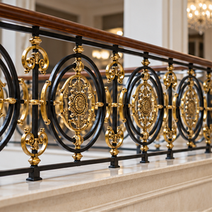 Barandilla de Hierro Forjado con Medallón y Trabilla Decorativa en Tono Dorado para Hoteles y Villas de Lujo - Product Image 3