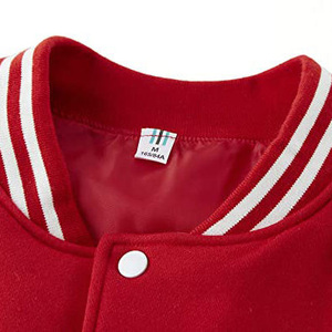 Men's Red Varsity Jacket PU Leather Windproof Custom Logo White Sleeve Stand Collar Button Front Preppy Style Autumn Wear - Product Image 3