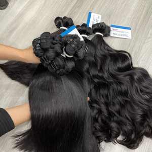 Extensions de cheveux humains bruts non traités, double épaisseur, couleur noir naturel, 14-32 pouces, prêtes à être expédiées, ondulées ou lisses, en trame. - Product Image 6