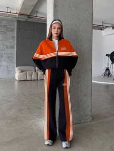 Ensemble de survêtement pour femme, noir, blanc et rouge, veste zippée, pantalon large, coupe ample, tenue sportive - Product Image 3
