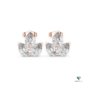 Boucles d'oreilles clous en or rose 2,94 carats avec diamants de laboratoire en forme de poire, en or massif 14 carats, boucles d'oreilles florales à trois pierres - Product Image 1