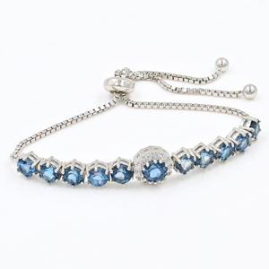Fabriqué en argent sterling 925, topaze bleue de Londres naturelle, pierre précieuse de forme ronde, bijoux fins haut de gamme pour femmes, certifié IGI - Product Image 1