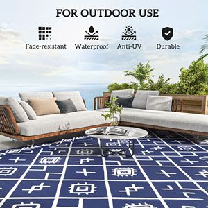 Tappeto Reversibile da Esterno Blu e Bianco a Rombi 9FT X 18FT con Paglia in PP Impermeabile e Borsa per il Trasporto per Patio e Viaggi - Product Image 6