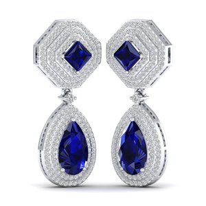 Boucles d'oreilles REYES, nouveau design, or massif 14 carats, diamants certifiés IGI, sur mesure, coupe poire, saphir bleu 5,6 carats - Product Image 5