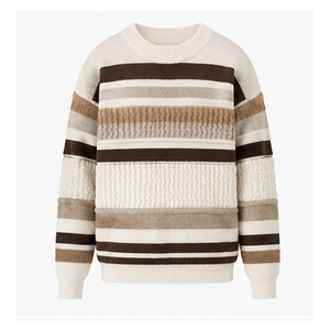 2026 Men's Striped Knitted <b>Pullover</b> <b>Sweater</b> Long Sleeve Regular Fit Autumn Wear 100% Acrylic Material - Product Image 1