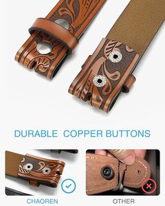 Genuine Leather Belt <b>Cow</b> Hide Solid Brown Casual Silver Buckle Printed Durable 3.5cm Width Seven Holes Oval Design - Product Image 6
