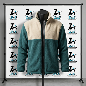 Zhus International <b>Fleece</b> <b>Jacket</b> Color Blocking Zipper Closure <b>Thick</b> Sherpa Lining Winter Casual Outerwear Men's Sherpa <b>Jacket</b> - Product Image 1