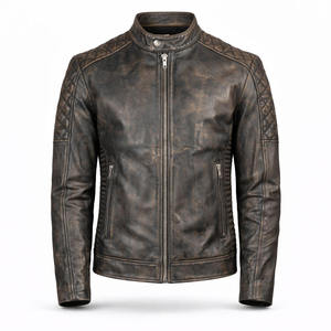 Chaqueta de Motero de Cuero Genuino Marrón Desgastado Personalizada, Estilo Vintage, Clásica, Impermeable, Resistente al Viento, para Invierno, Fabricante ODM - Product Image 1