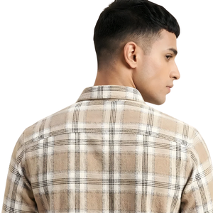 Camisa de Franela a Cuadros Beige y Blanca para Hombre, Manga Larga, con Botones, Informal, de Tela Suave Cepillada, Transpirable, para Uso en Exteriores - Product Image 4