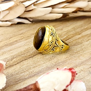 New Arrival Boho Gemstone <b>Ring</b> Vintage Brass <b>Rings</b> Women 18k Gold Plated Ethnic Oval Beaded Tribal <b>Statement</b> Wholesale/OEM/ODM - Product Image 5