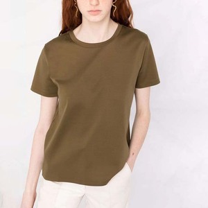 เสื้อยืดคอกลมแขนสั้นสีเขียวมะกอกสำหรับผู้หญิง ทรงปกติ ผ้าฝ้ายเจอร์ซีย์ 100% สไตล์ลำลอง ใส่ได้ทุกฤดู - Product Image 1